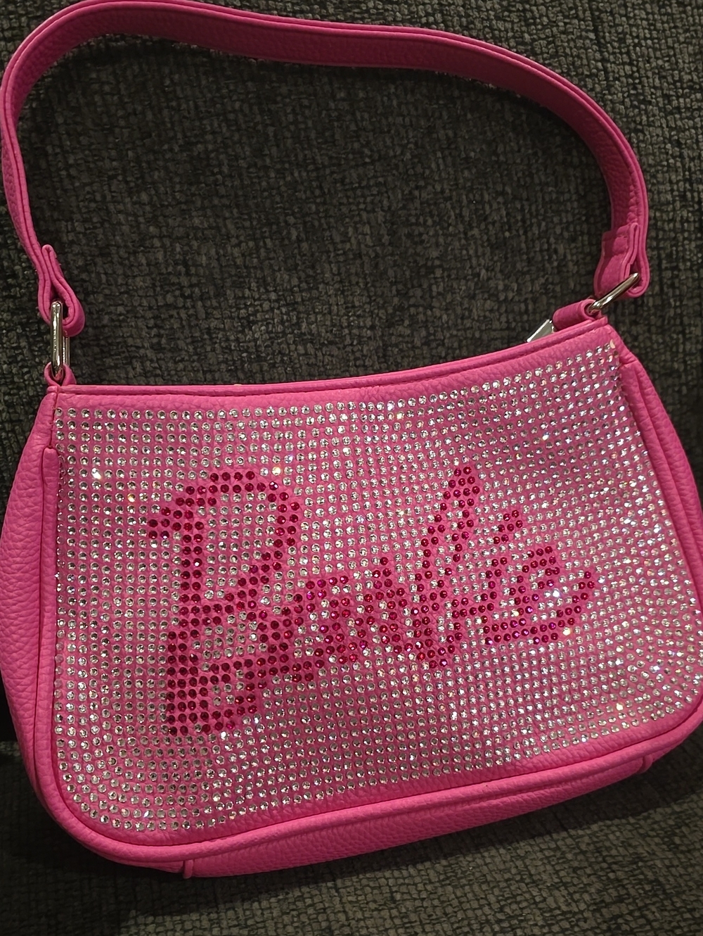 Barbie Hot Pink Rhinestone Script Shoulder Bag